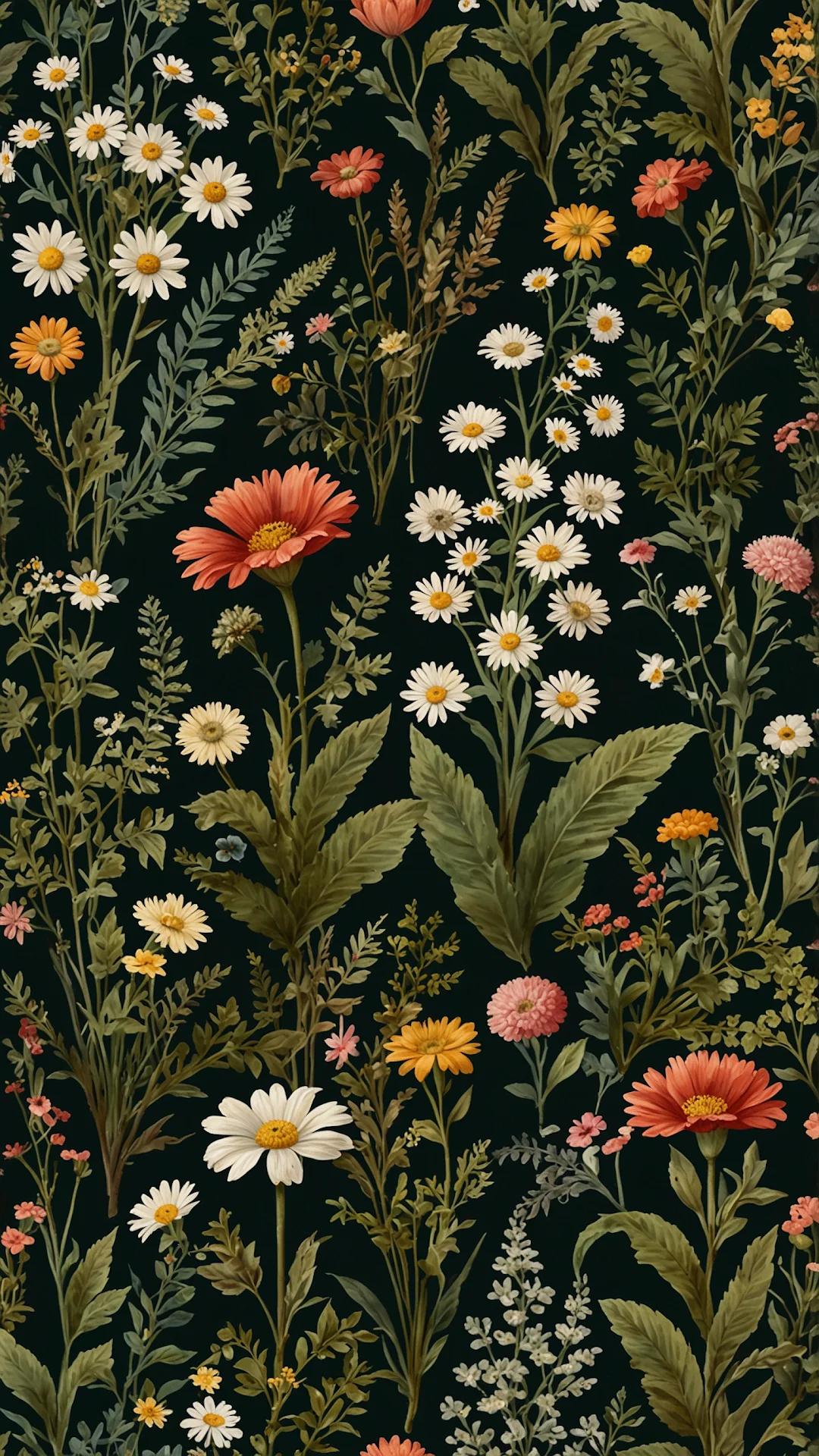 Vintage Floral Pattern on Dark Background - Free 4K mobile Wallpaper