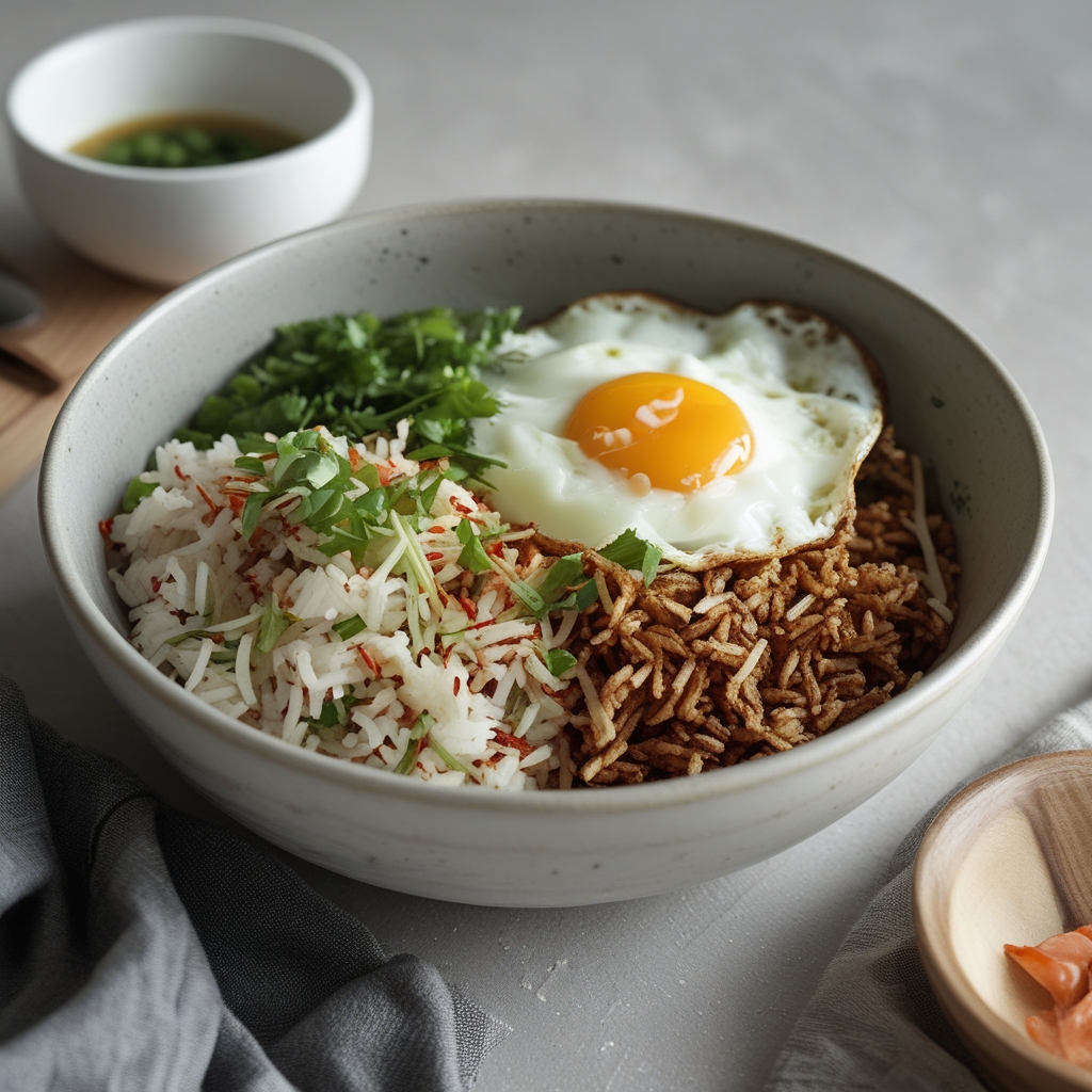 Sizzling Korean Gochujang Breakfast Bowls with Crispy Rice & Fried Egg