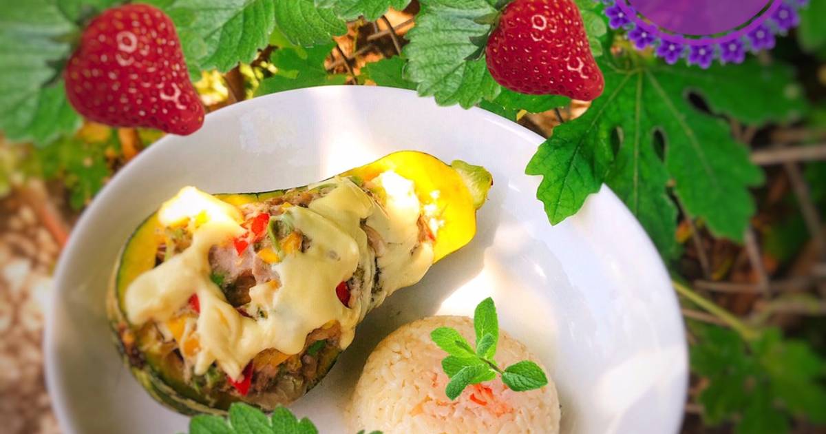 Bí non nhồi thịt bò - rau củ phũ phô mai nướng