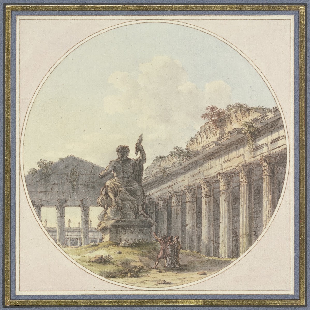 Architektonisches Capriccio Inneres einer Tempelruine mit einer Statue des Jupit