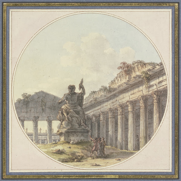 Architektonisches Capriccio Inneres einer Tempelruine mit einer Statue des Jupit