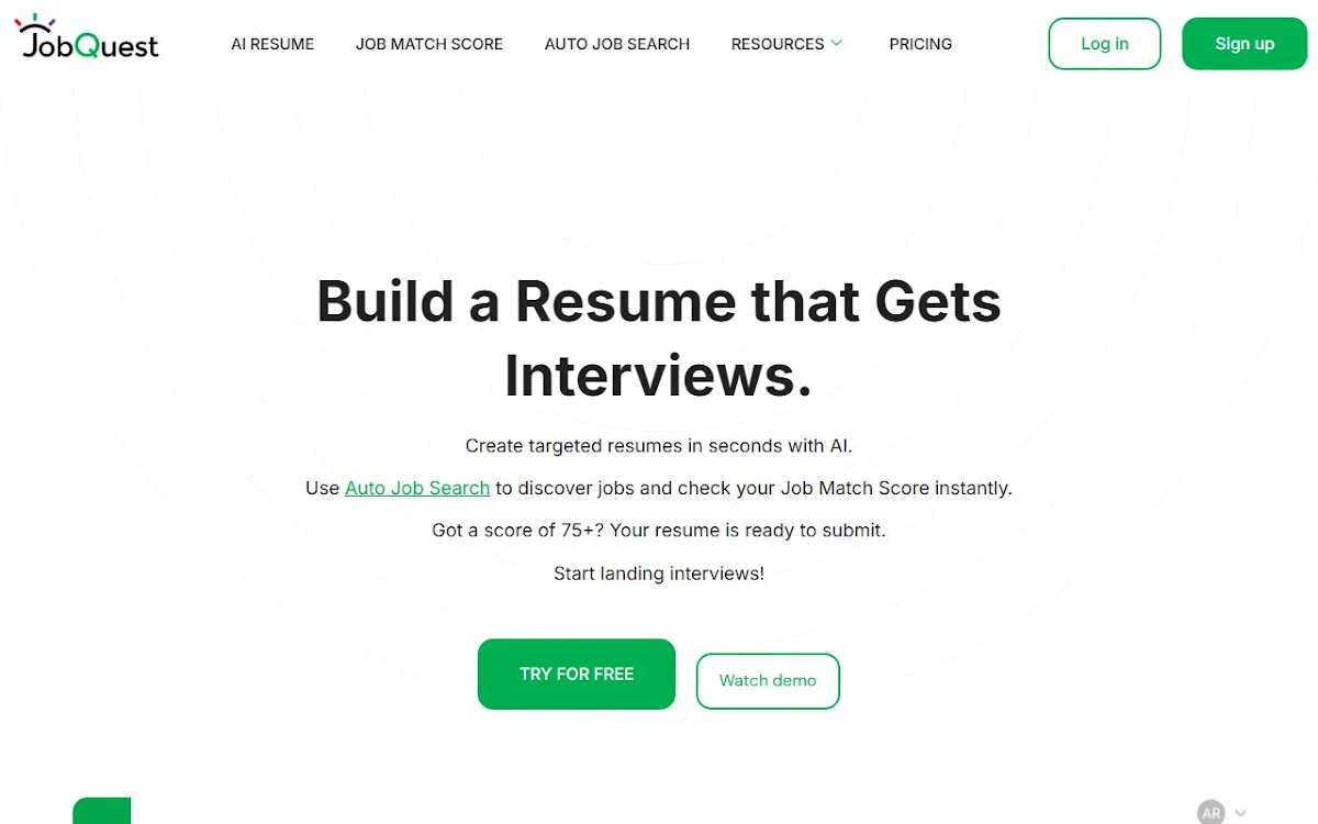 Captura de JobQuest.ai