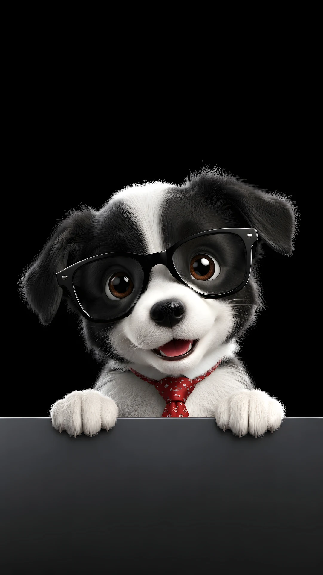 Cute Cartoon Business Puppy Peeking with Glasses and Red Tie - Free 4K mobile Wallpaper
