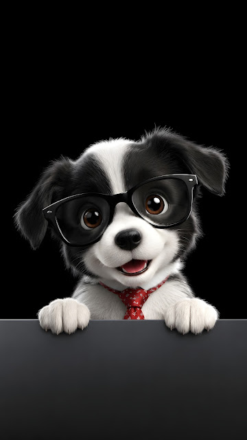 Cute Cartoon Business Puppy Peeking with Glasses and Red Tie - Free mobile Wallpaper