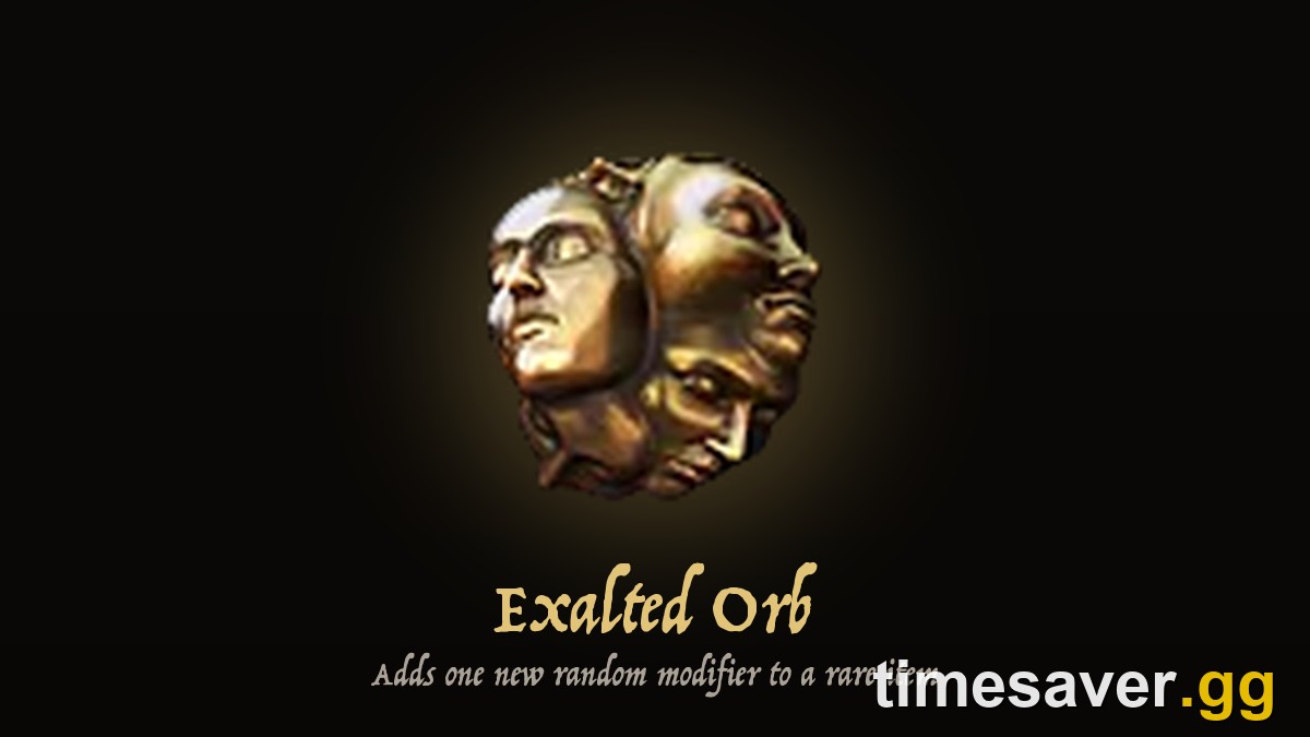 The Path of Exile Exalted Orb inventory icon — the triple-face currency that adds a new random modifier to a rare item