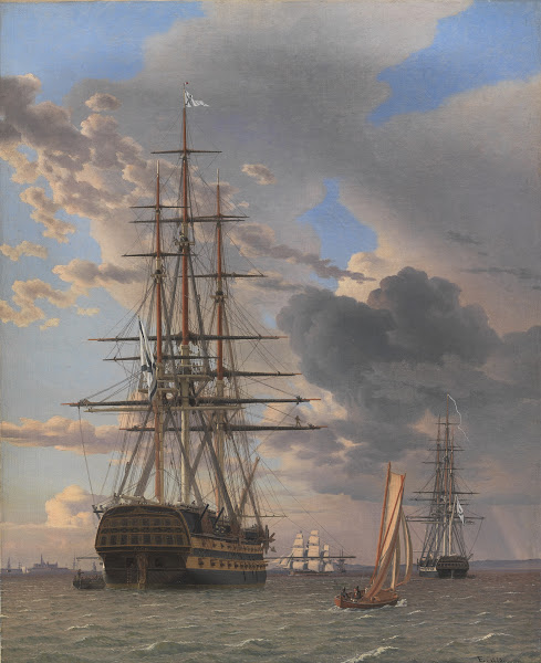 The Russian Ship of the Line Asow and a Frigate at Anchor near Elsinore 1828