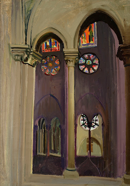 Fragment of interior of the Notre Dame cathedral in Paris 1912