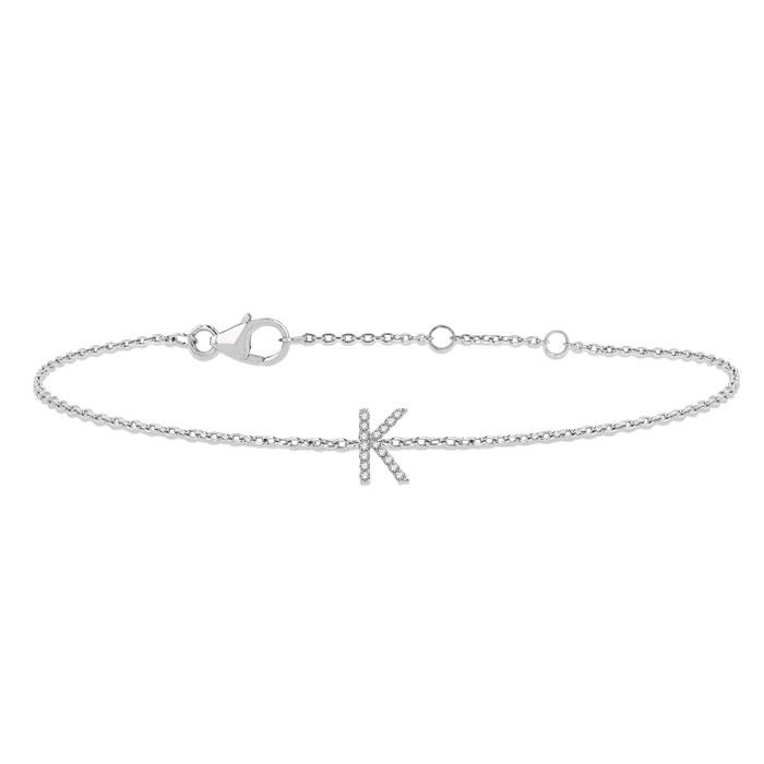 Block 'K' Initial Diamond Chain Bracelet