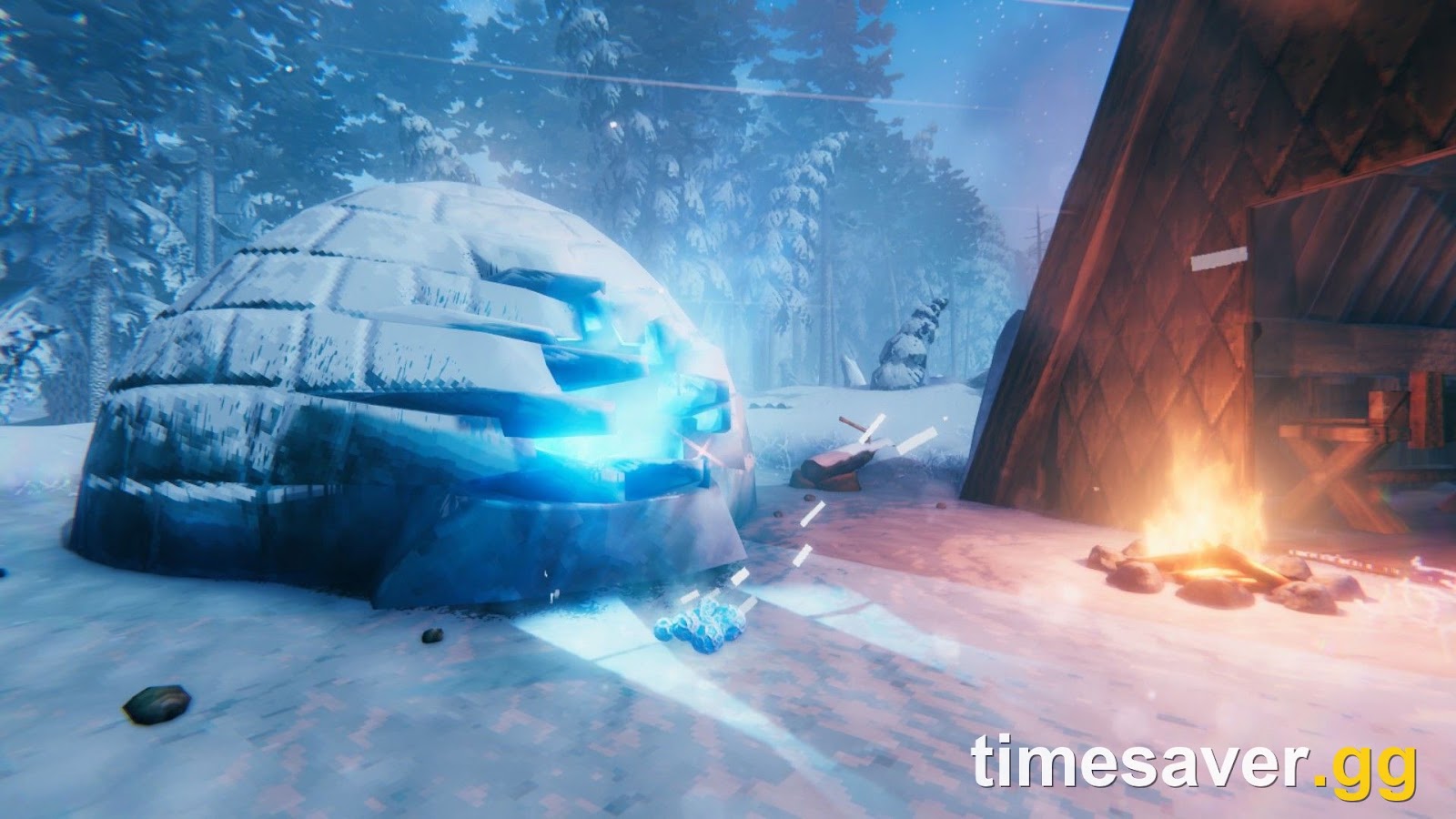 The Frigid Kiln crafting station glowing inside a Deep North base, used to turn Ice into Liquid Frost