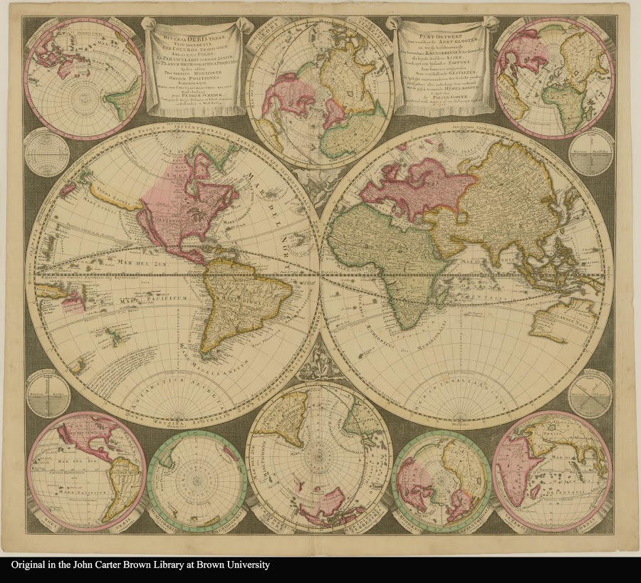 1706_Diversa orbis terre visu incedente per coluros tropic orum ambos ejus polos et particularis sphæræ zenith in planum orthographica projectio quibus additæ provariato haorizonte