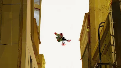 Spiderman Jumping Through Buildings 4K iPhone Wallpaper Background