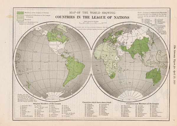Map Of The World Showing Countries In The League Of Nations 1921