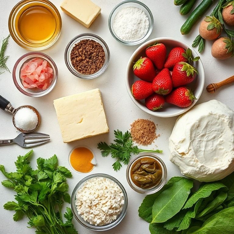 Ingredients for Creamy Strawberry Cheesecake with Easy Shortbread Crust – Quick & Homemade Delight
