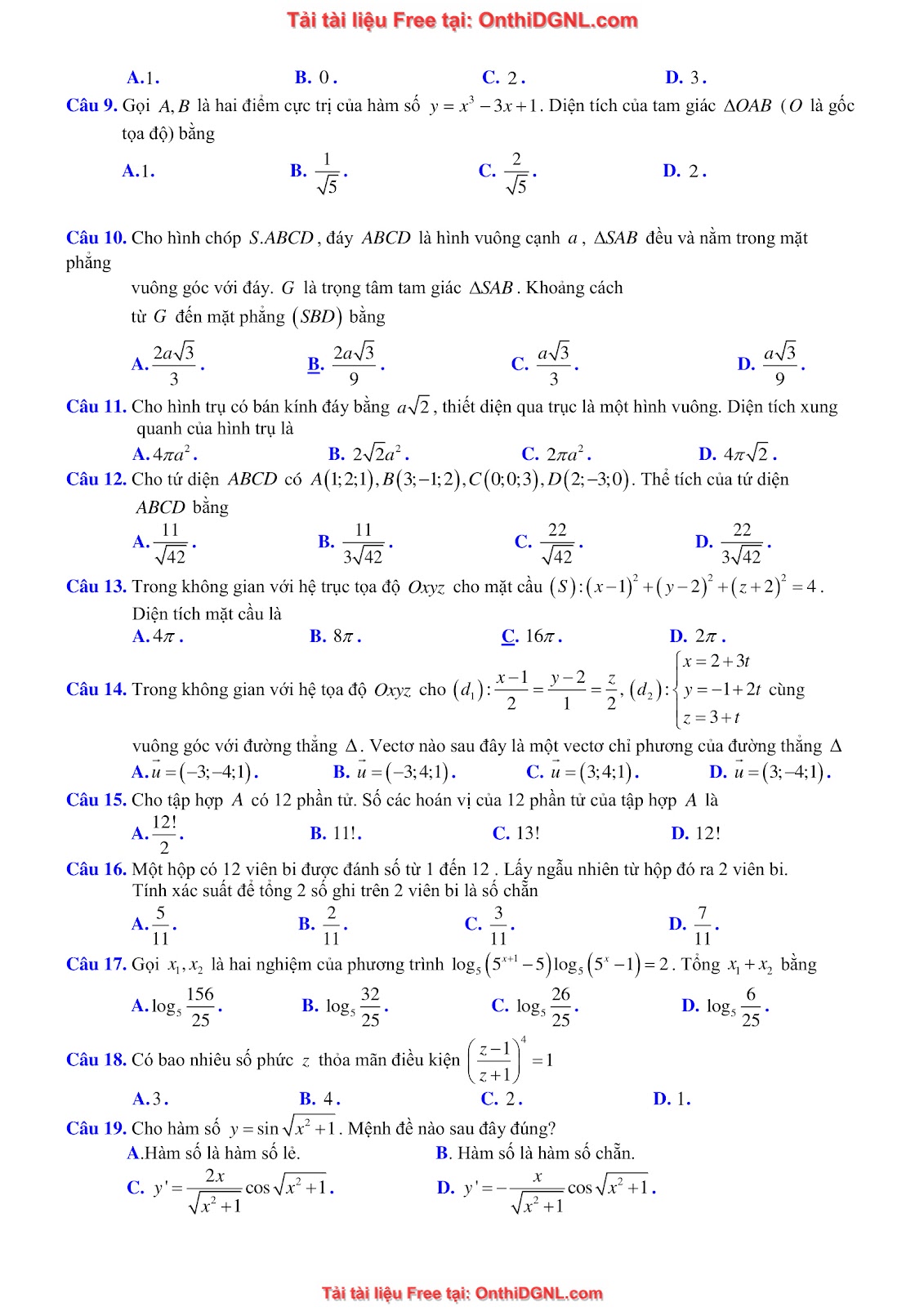 16 Đề ôn DGNL Sư Phạm HN môn toán - có đáp án