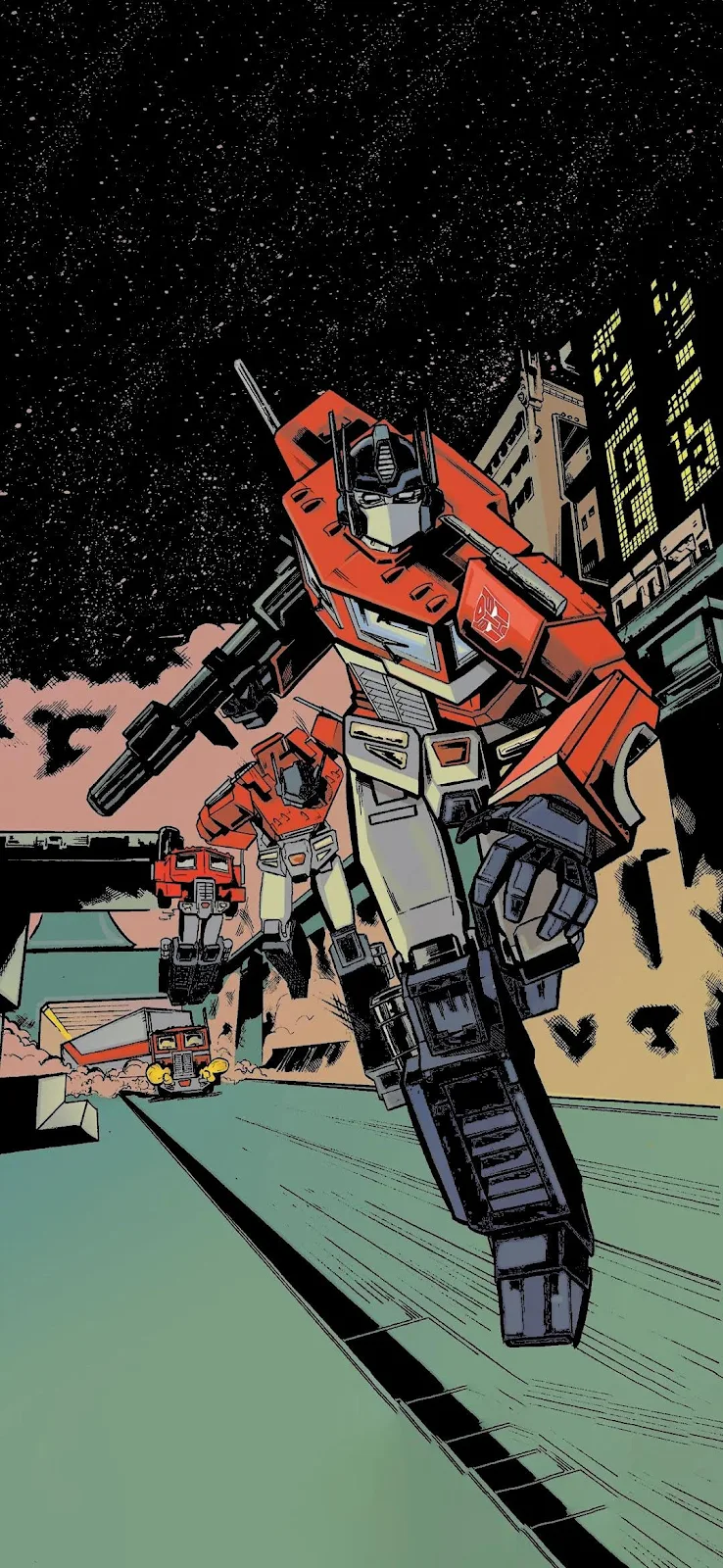 Optimus Prime Leading The Autobots - Comic Book Illustration Full HD iPhone Wallpaper (1080x2340)