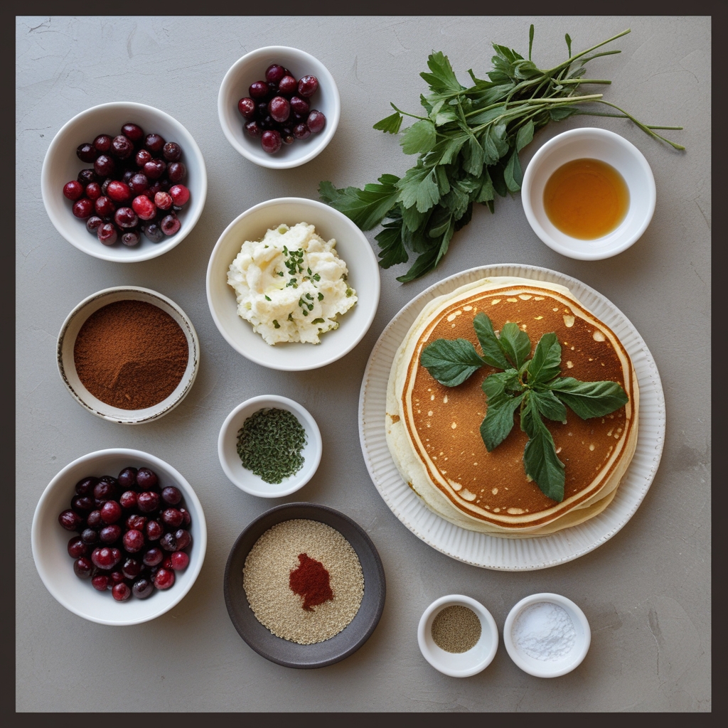 Ingredients for Cranberry Orange Ricotta Pancakes – Fluffy, Zesty & Bursting with Holiday Flavor! Easy Homemade Delight