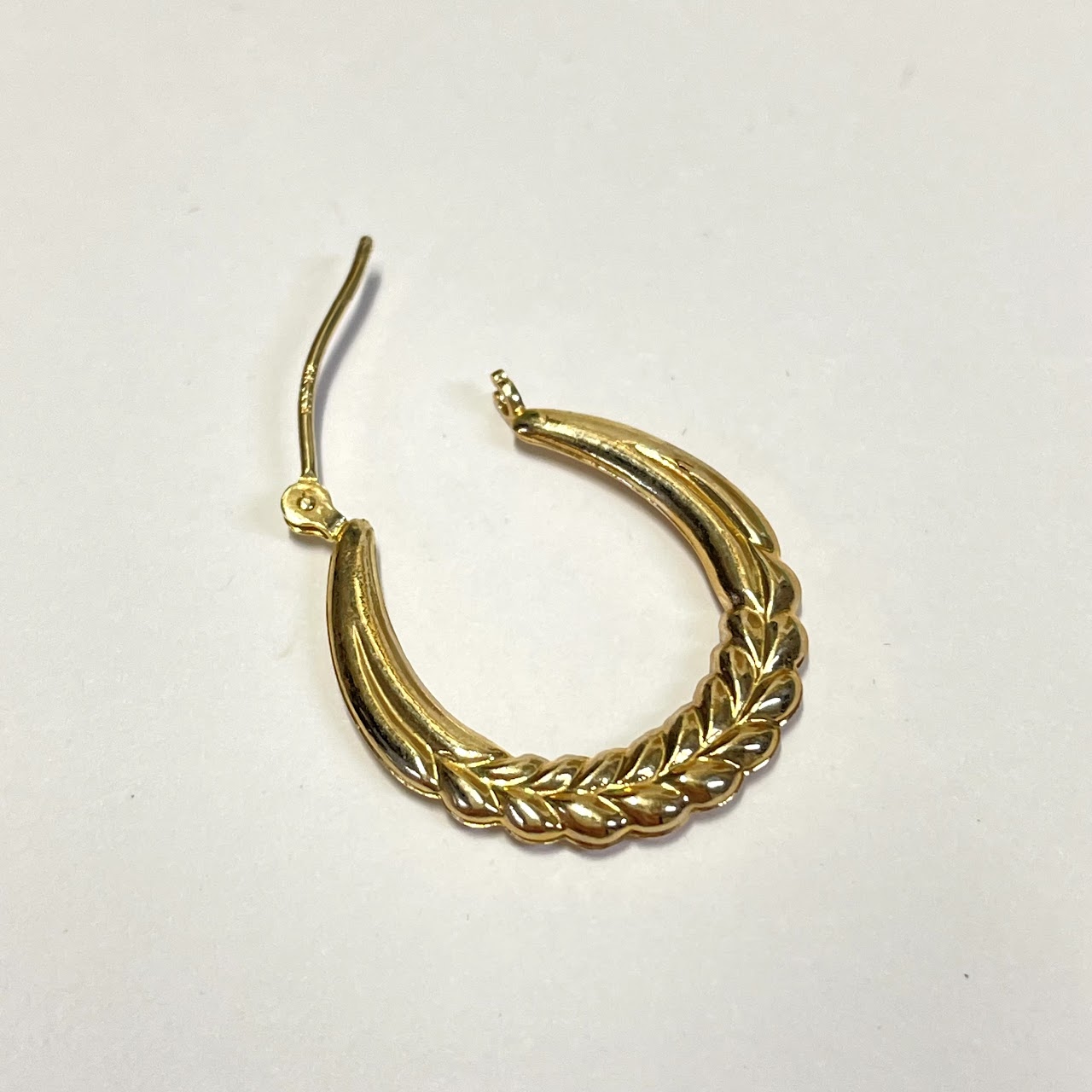 14K Gold Hoop Leaf Earrings