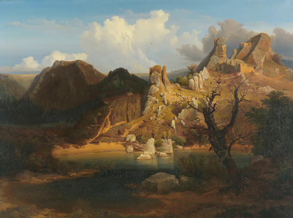 Landscape with rugged cliffs and mountain lake 1840