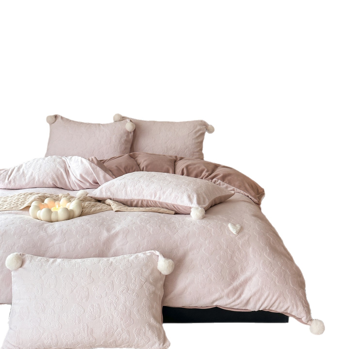 Milk Fiber Fleece Bedding Set, Thickened, with Embossing