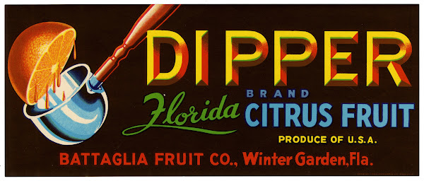Dipper Brand Florida Citrus Fruit Label 1940s
