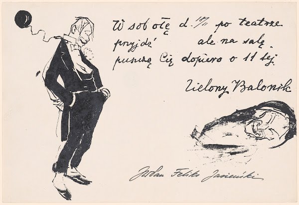 Invitation to the Zielony Balonik cabaret with a caricature of Stasinek Sierosła