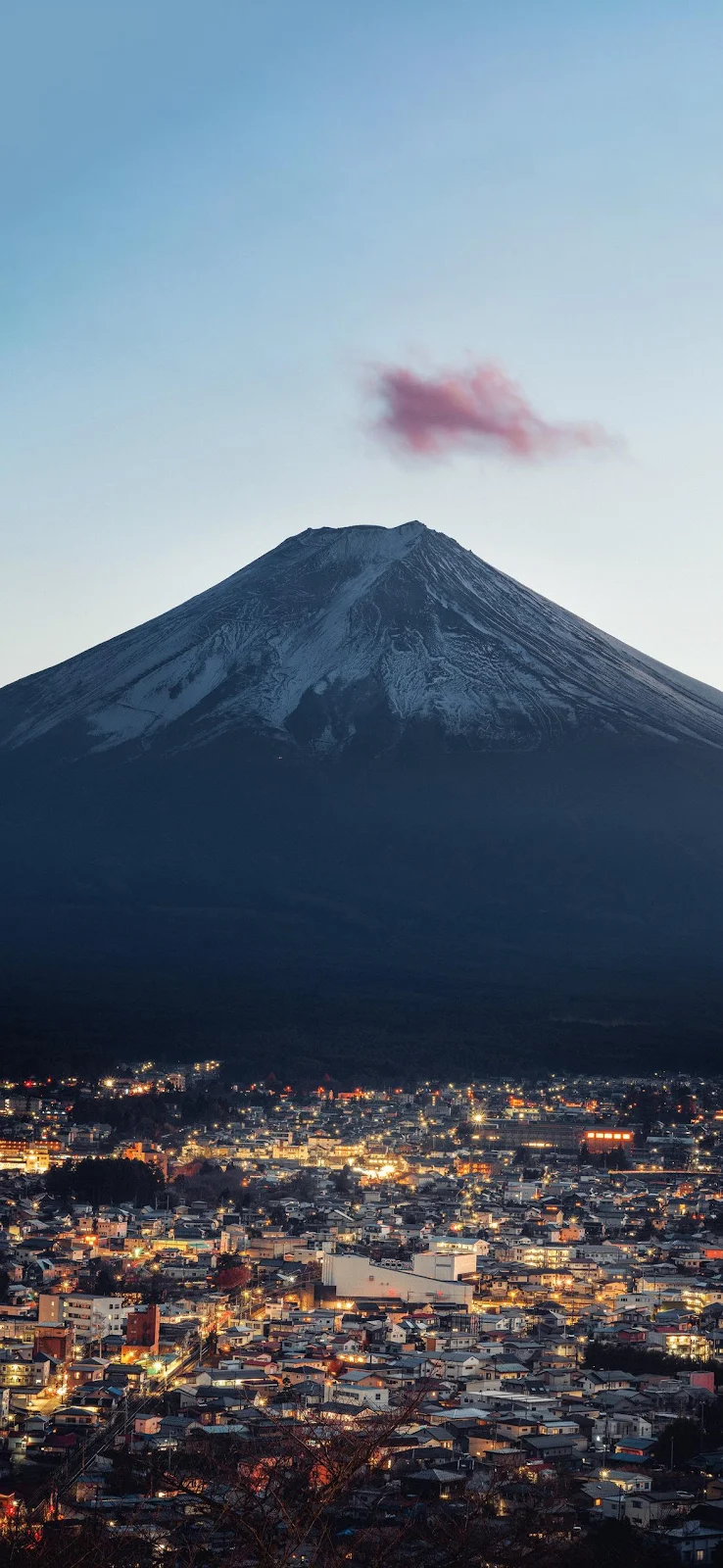 Mount Fuji Over Glowing City - Landscape Photography Full HD iPhone Wallpaper (1166x2528)