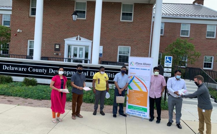 ITServe Alliance Columbus Chapter Donated 250 hand sewed reusable masks and a big can of hand sanitizer to Delaware County Developmental Disabilitie