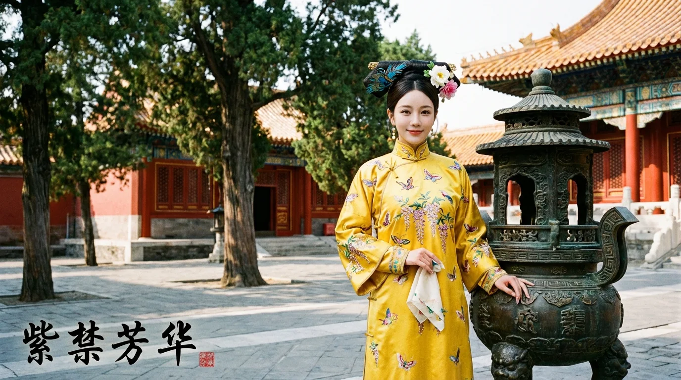 Retrato con vestido de estandarte de estilo manchú de la dinastía Qing