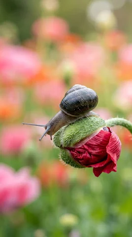 Snail on Flower Bud Macro