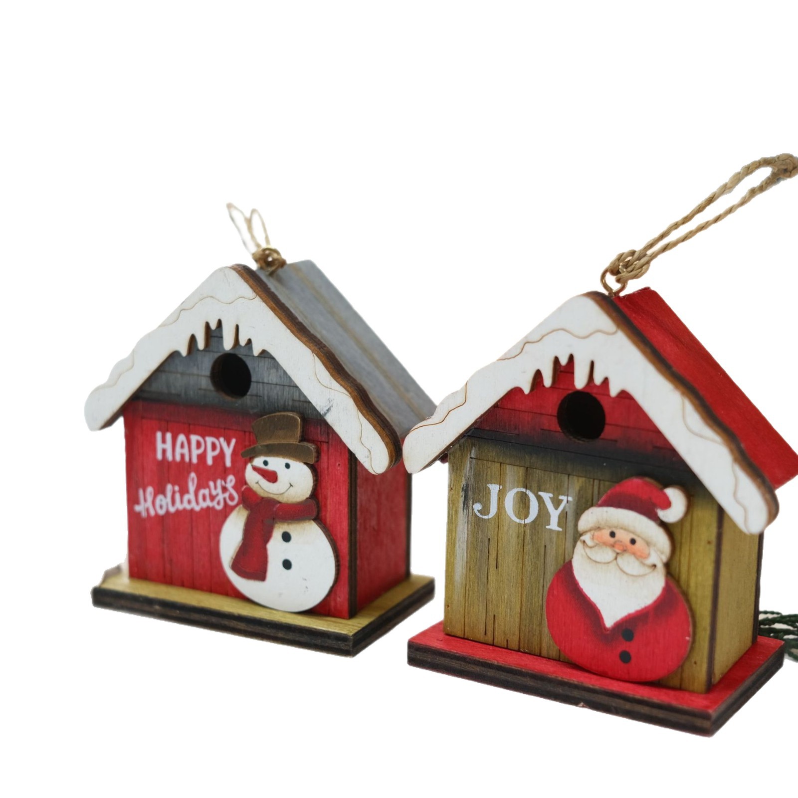 Dekorative Retro-Holzhütte mit Weihnachtsmotiv