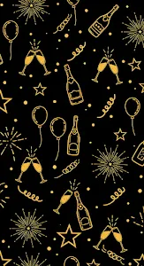 Seamless Black Gold New Year Party Celebration Doodle Pattern