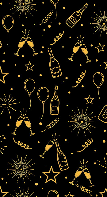 Seamless Black Gold New Year Party Celebration Doodle Pattern - Free mobile Wallpaper