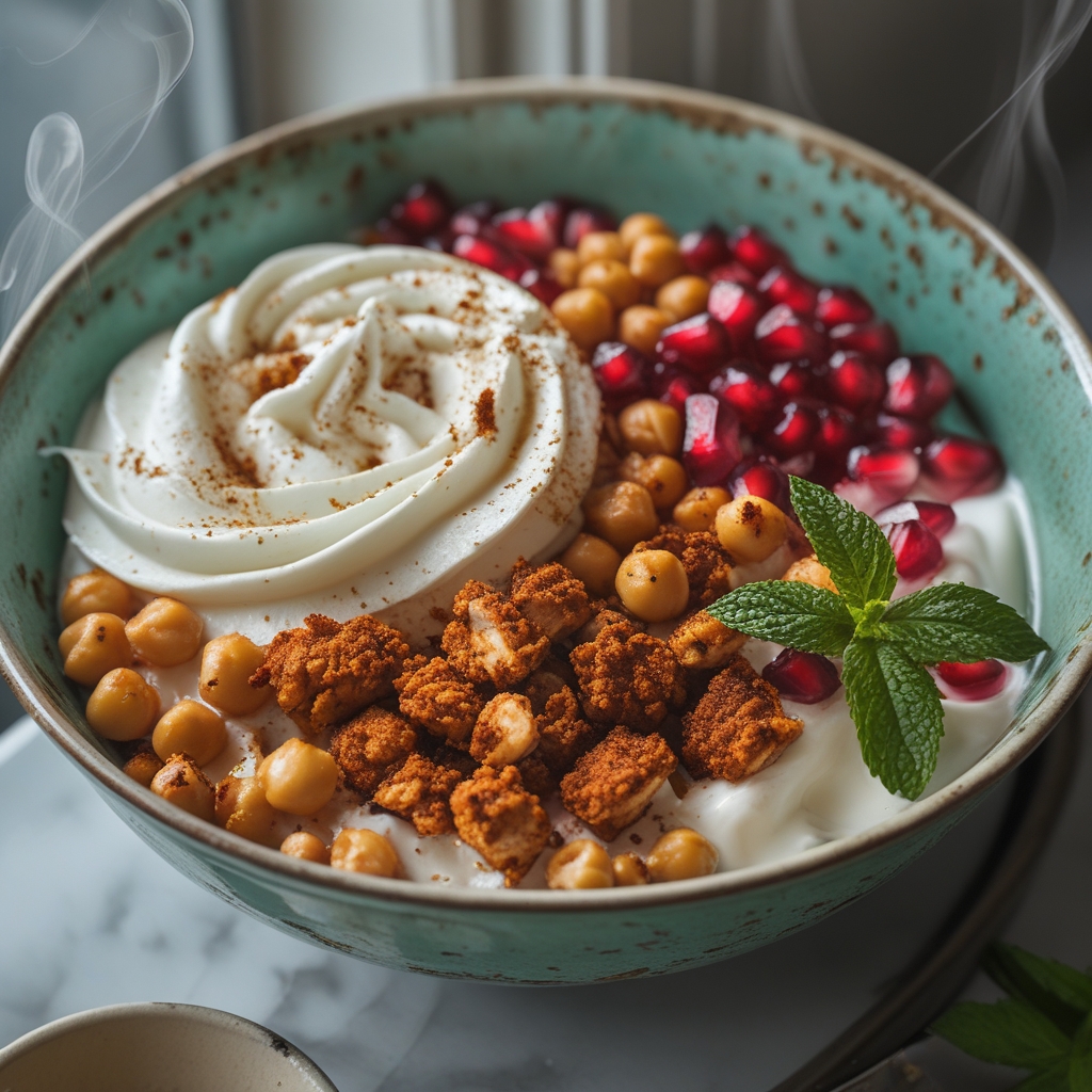 Turkish Spiced Chicken & Crispy Chickpea Breakfast Bowls with Whipped Feta-Yogurt