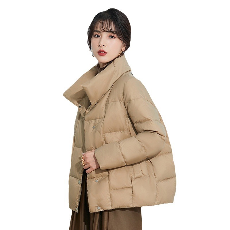 Lightweight women's down jacket, short, stand-up collar