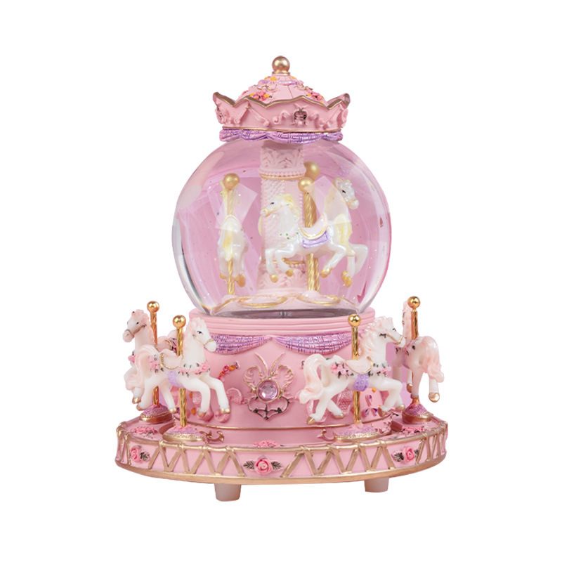 Carousel music box with glass orb