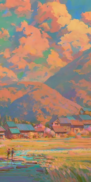 Artwork, Digital Art, Nature, Mountains, House 2K Wallpaper Background