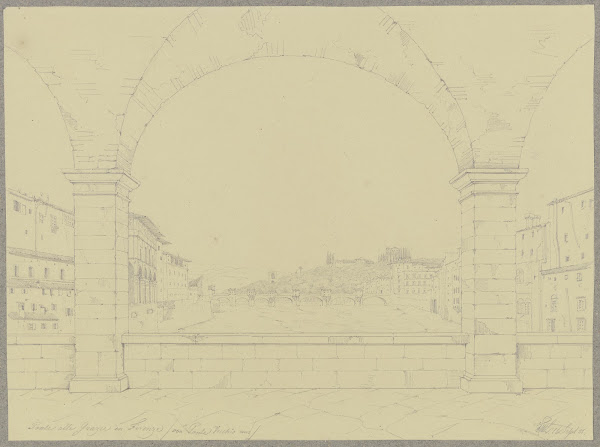 Der Ponte alle Grazie in Florenz vom Ponto Vecchio aus gesehen 1851