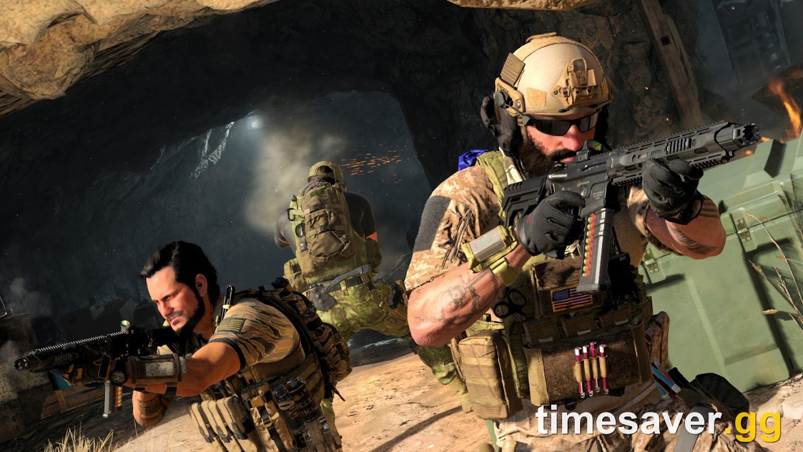 Warzone survivor squad pushing through combat terrain while farming camo and XP in Season 6