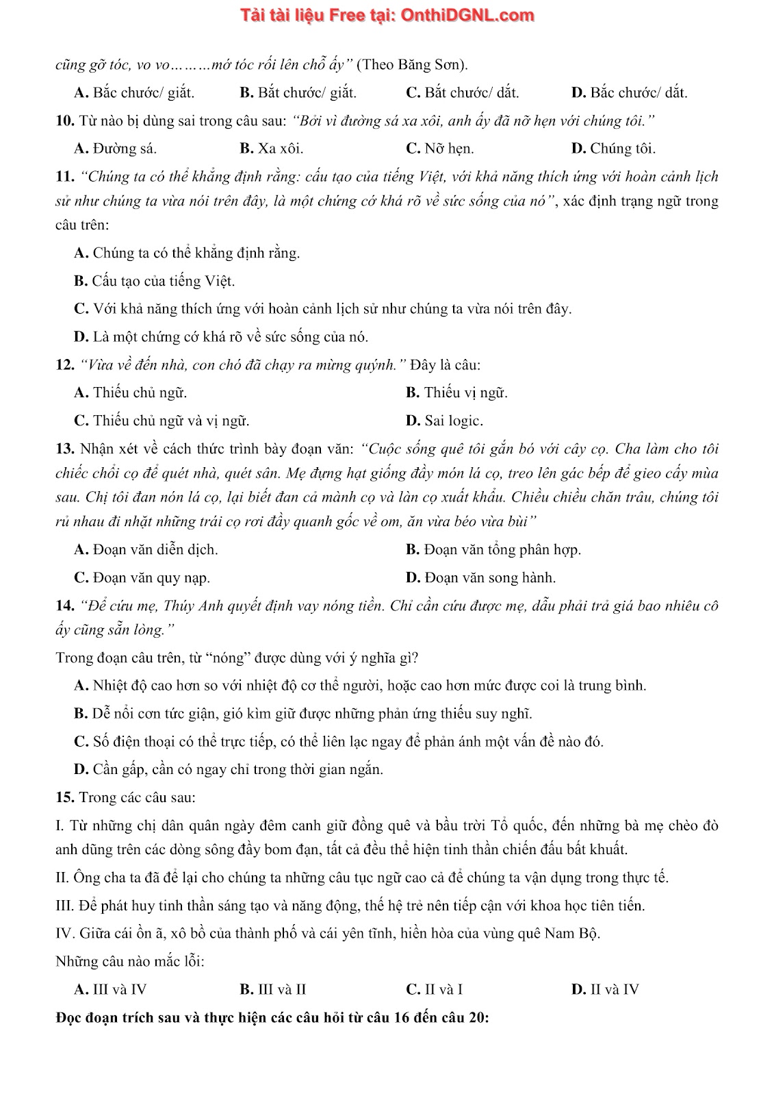 500 bài tập môn Ngữ Văn - Ôn thi ĐGNL ĐHQG TP HCM Phần 6