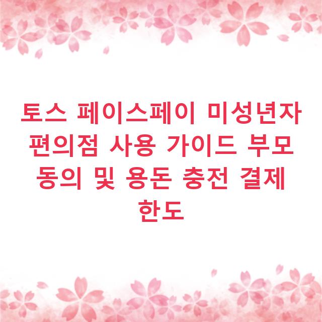 토스 페이스페이 미성년자 편의점 사용 가이드 부모 동의 및 용돈 충전 결제 한도