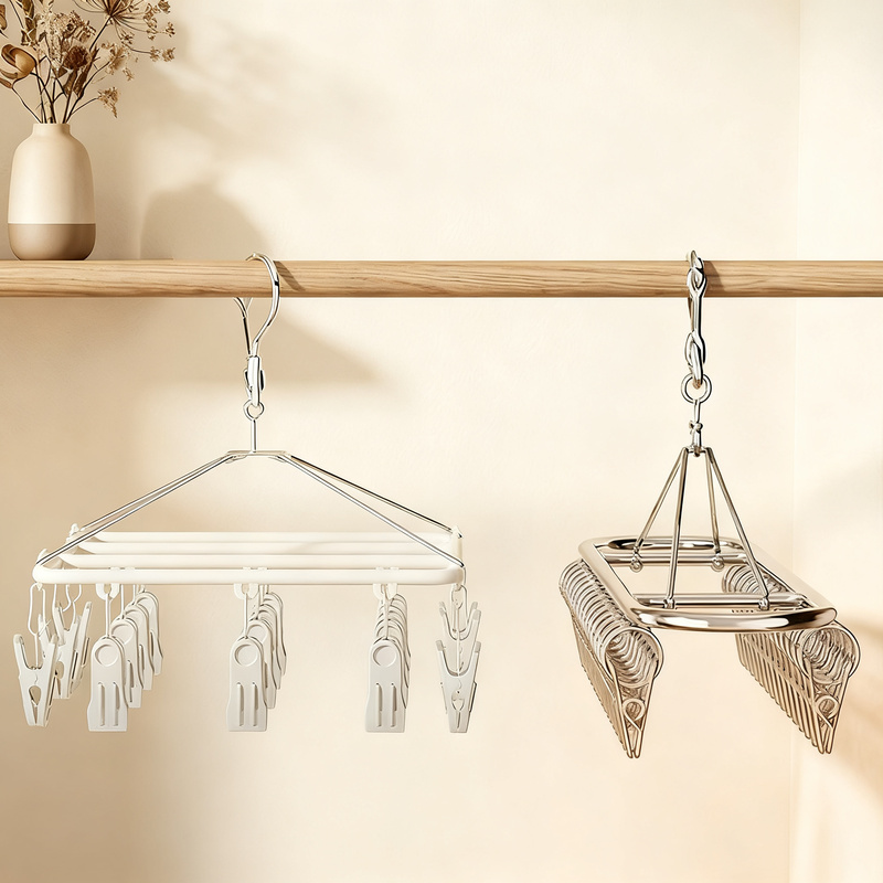Stainless steel drying rack with 10, 20, or 30 clips