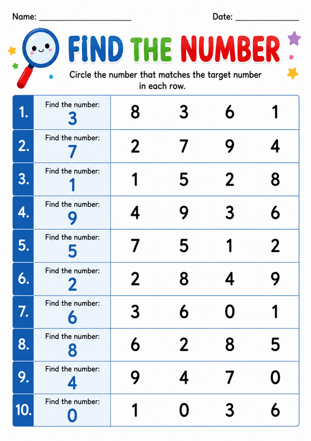 Find the Number Worksheet