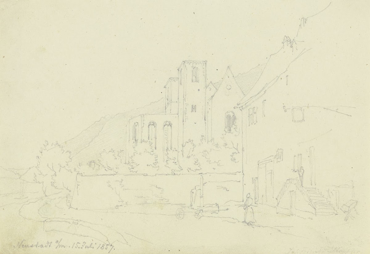 Neustadt am Main mit der Ruine der ehemaligen Benediktinerabteikirche nach dem B