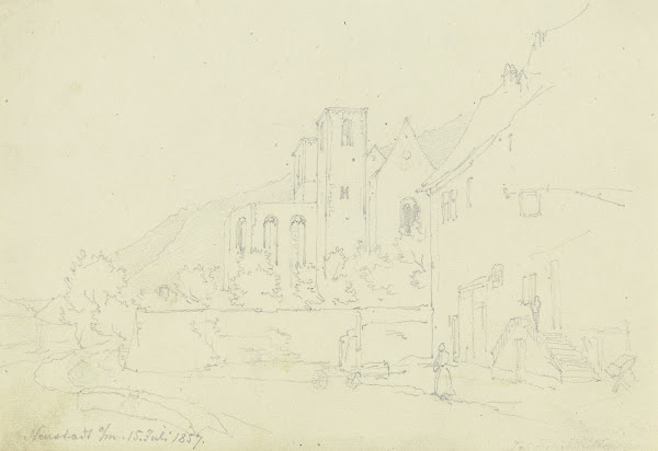 Neustadt am Main mit der Ruine der ehemaligen Benediktinerabteikirche nach dem B