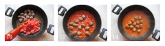 Bắc chảo lên bếp cùng 2-3 muỗng canh dầu olive, khi dầu nóng đều thì cho viên thịt vào chiên cho chín vàng. Tiếp đến bạn cho cà chua vào chảo. Thêm tương cà, muối, đường và dùng đũa đảo nhẹ tay. Sau khoảng 12-15 phút, cà chua sẽ mềm ra, tạo thành hỗn hợp sốt thấm vào thịt rất ngon. Lúc này, bạn tắt bếp và múc thịt ra tô.