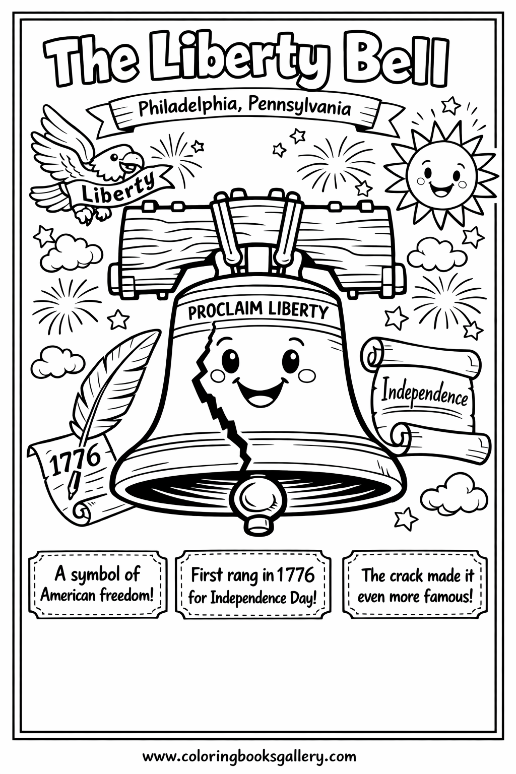 Liberty Bell Coloring Page – Simple Educational Printable Coloring Page for Kids – printable coloring page