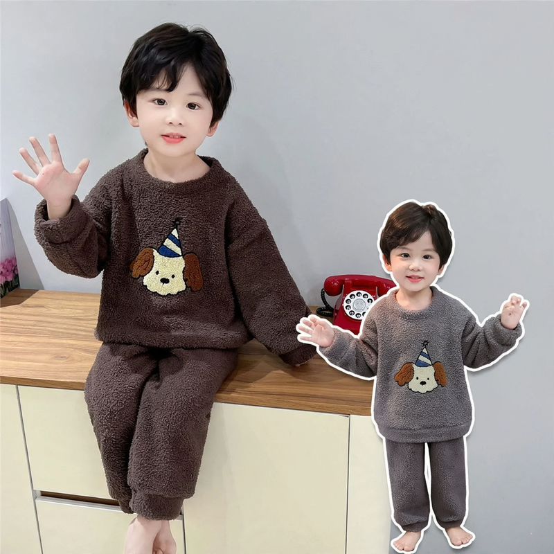 Warme Jungen-Hausanzug-Sets aus weichem Fleece