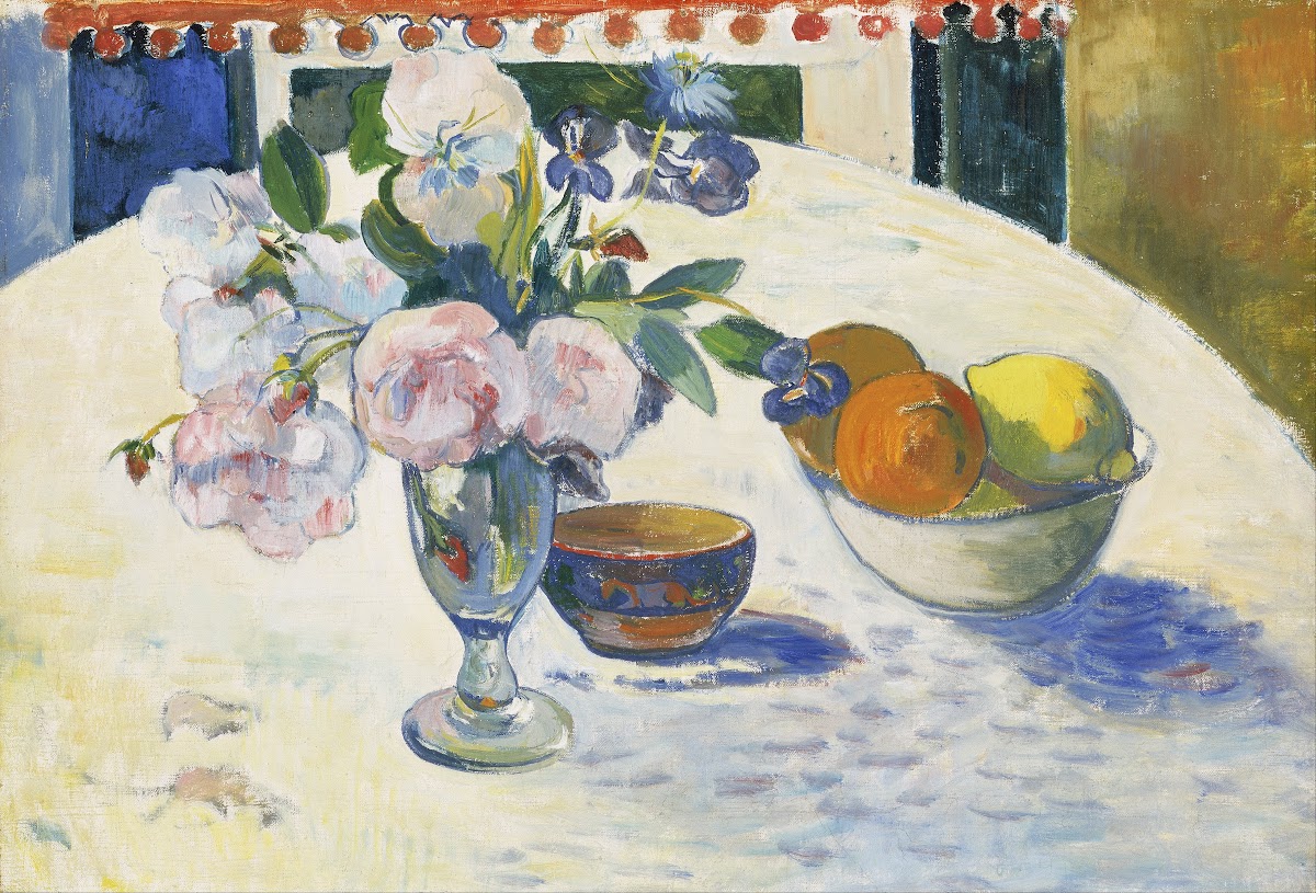 Flowers and a Bowl of Fruit on a Table 1894