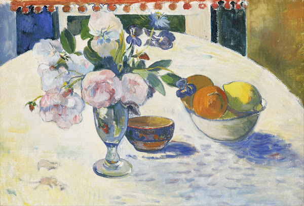 Flowers and a Bowl of Fruit on a Table 1894