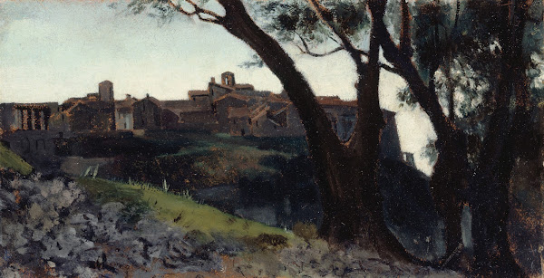 Paysage dItalie Village au crépuscule 1859 1860